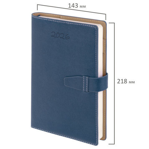 Ежедневник датированный 2026, А5, 143х218 мм, BRAUBERG "Journal", под кожу, застежка, держатель для ручки, органайзер, синий, 117379 - фото 2