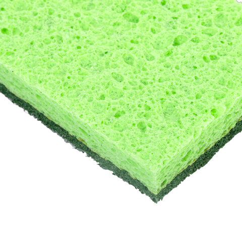 Губки для посуды 110х70х20 мм, ЦЕЛЛЮЛОЗНЫЕ + АБРАЗИВ, КОМПЛЕКТ 2 штуки, зеленые/зеленый абразив, LAIMA, 700258 - фото 5