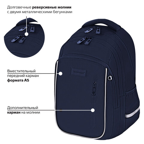 Рюкзак BRAUBERG INTENT, 2 отделения, 4 кармана, "Navy blue", 39х27х14 см, 273113 - фото 15