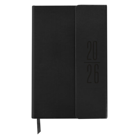 Ежедневник датированный 2026, А5, 138x213 мм, BRAUBERG "Towny", под кожу, клапан, черный, 117039 - фото 3