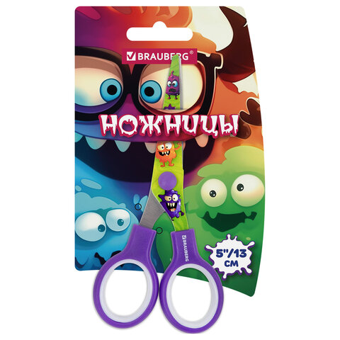 Ножницы 130 мм, сиреневые, с цветной печатью "Милые монстры", BRAUBERG CUTE MONSTERS, 238958 - фото 1