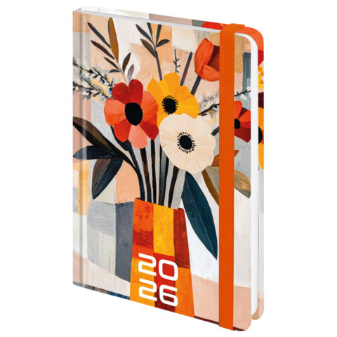 Ежедневник датированный 2026 с резинкой 145х203 мм, А5, BRAUBERG, твердый, "Букет", 117339 - фото 1