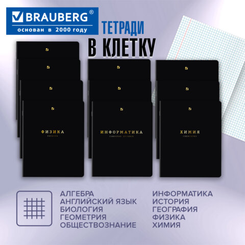 Тетради предметные, КОМПЛЕКТ 12 ПРЕДМЕТОВ, 48 л., Soft-Touch, 3D-фольга, BRAUBERG, "BLACK GOLD", 405602 - фото 19