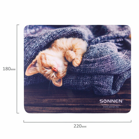 Коврик для мыши SONNEN "KITTEN", резина + ткань, 220х180х3 мм, 513313 - фото 3