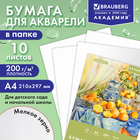 Папка для акварели А4, 210х297 мм, 10 листов, 200 г/м2, BRAUBERG АКАДЕМИЯ (ДЭК), "Апельсины", 117743 - фото 8