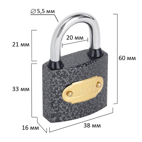 Замок навесной чугунный "Влагонепроницаемый", ширина 38 мм, полимерное покрытие, английский, 3 ключа, RABBITEX (РАББИТЕКС), 671296 - фото 8