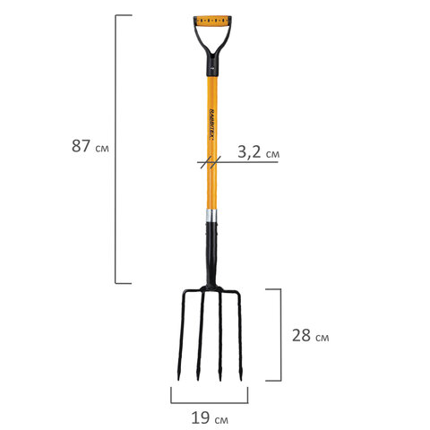 Вилы копальные стальные 19х28 см, ОБЩАЯ ДЛИНА 115 см, черенок стекловолокно, V-ручка, RABBITEX (РАББИТЕКС) "FIBERGLASS", 700491 - фото 3