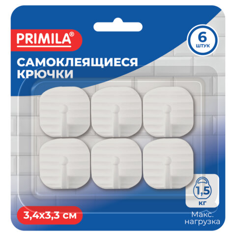Крючки самоклеящиеся КОМПЛЕКТ 6 шт., 3,4х3,3 см, пластиковые, квадратные, белые, PRIMILA (ПРИМИЛА), 702382 - фото 2
