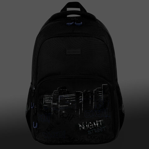 Рюкзак BRAUBERG CONCEPT универсальный, 2 отделения, светоотражающий принт, Night city, 45х30х18 см, 272582 - фото 10