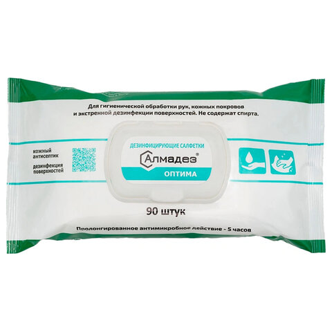 Дезинфицирующие салфетки бесспиртовые 90 шт., АЛМАДЕЗ-ОПТИМА, для обработки рук и поверхностей, САЛ-В-52 - фото 1