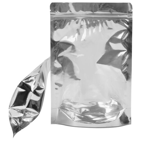 Пакеты дой-пак с замком ZIP LOCK, металлизированная + прозрачная стенка, 120х200 + 40 мм, КОМПЛЕКТ 100 штук, 70 мкм, BRAUBERG, 700683 - фото 7