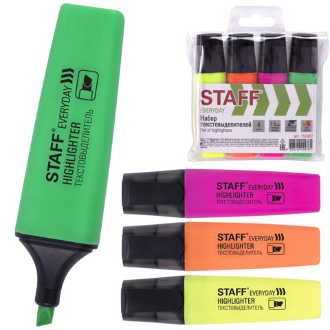 Набор текстовыделителей STAFF "EVERYDAY" HL-638, 4 шт., АССОРТИ, линия 1-5 мм, 151643 - фото 1
