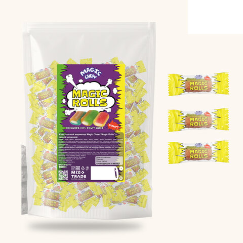 Мармелад жевательный MAGIC CHEW "Magic Rolls", фруктовое ассорти с кислой начинкой, 500 г, УТ-00002800 - фото 1