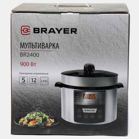 Мультиварка-скороварка BRAYER BR2400, 900 Вт, 5 л, 12 программ, серебро - фото 15