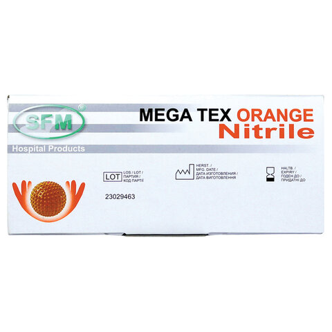 Перчатки нитриловые сверхпрочные с текстурой SFM MEGA TEX ORANGE, Германия, 25 пар (50 штук), размер M (средний), 4036534913208 - фото 6