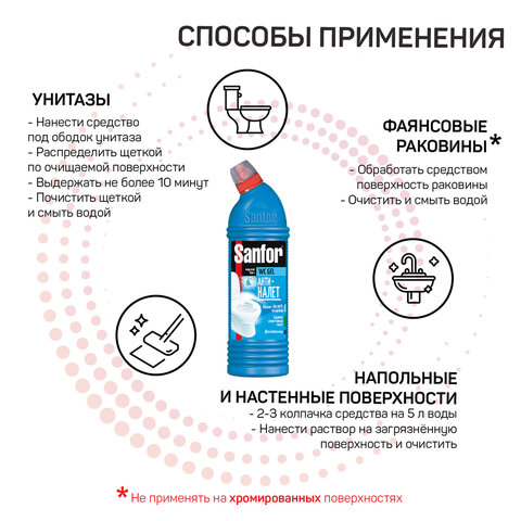 Средство для уборки туалета 750 г, SANFOR WC gel (Санфор гель) "Морской бриз", 1549 - фото 4