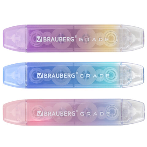 Корректирующая лента двусторонняя BRAUBERG "GRADE PASTEL", 5 мм x 10 м, корпус ассорти, блистер, 273025 - фото 2