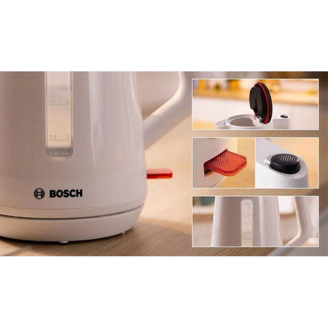 Чайник BOSCH TWK1M121, 1,7 л, 2400 Вт, закрытый нагревательный элемент, пластик, белый - фото 4