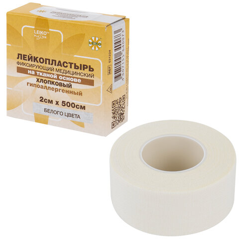 Лейкопластырь медицинский фиксирующий в рулоне LEIKO 2х500 см, на тканевой основе, белого цвета, в картонной коробке, 531224 - фото 1