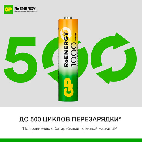 Батарейки аккумуляторные GP ReEnergy Ni-Mh КОМПЛЕКТ 4 шт. (ПРОМО 3+1), ААА (HR03), 950 mAh, 100AAAHC3/1RGY - фото 7