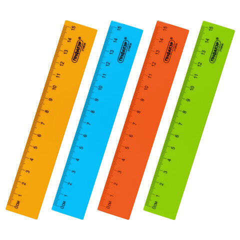Линейка пластиковая 15 см, ПИФАГОР, неоновая, ассорти, 210826 - фото 1