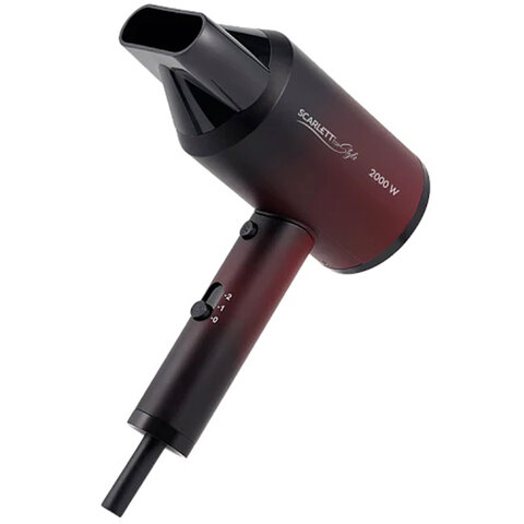Фен SCARLETT SC-HD70I38, 2000 Вт, 2 скорости, 3 температурных режима, ионизация, черный/бордовый - фото 4