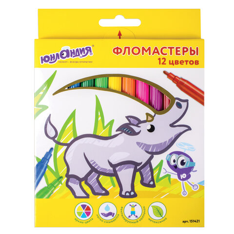 Фломастеры ЮНЛАНДИЯ 12 цветов, "ЭКЗОТИКА", вентилируемый колпачок, картон, 151421 - фото 1
