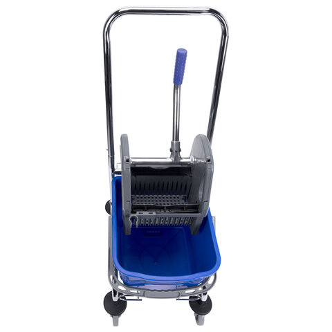 Тележка уборочная BRABIX, 1 съемное ведро 25 л, механический отжим, корзина, металлический каркас, синяя, 601498 - фото 8