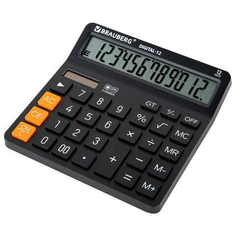 Калькулятор настольный BRAUBERG DIGITAL-12-BK (151х152 мм), 12 разрядов, двойное питание, ЧЕРНЫЙ, 272968 - фото 3