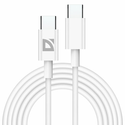 Кабель USB Type-C-Type-C, 30 Вт, белый, 2 м, DEFENDER F182, 87537 - фото 1