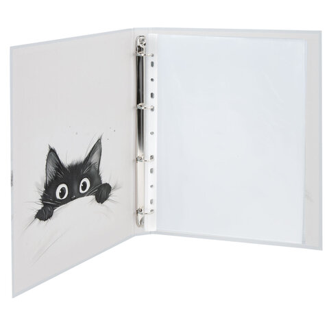 Папка-портфолио универсальная, 4 кольца, 20 файлов, 7БЦ матовая, BRAUBERG "Cat", 107557, 117557 - фото 3