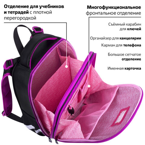 Ранец BRAUBERG SHINY, 2 отделения, с брелоком, "Magic cat", 38х28х14 см, 271381 - фото 17