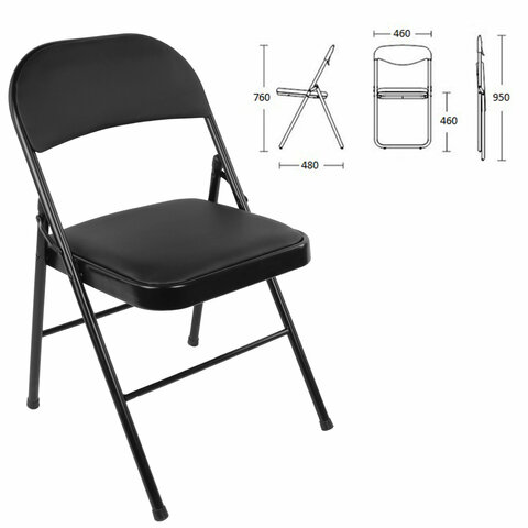 Стул складной BRABIX "Golf Plus CF-003 КОМФОРТ", черный каркас, кожзам черный, В КОРОБЕ, 533026 - фото 2