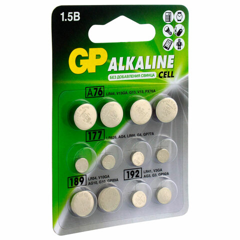 Батарейки НАБОР 12 шт. (А76 – 4 шт., 177 – 4 шт., 189 – 2 шт., 192 – 2 шт.), GP Alkaline, блистер, ACM02F-2CR12 - фото 3