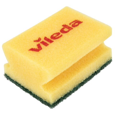 Губки VILEDA PROFESSIONAL профильные "Средняя жесткость" КОМПЛЕКТ 10 шт., желтые, ЗЕЛЕНЫЙ абразив, 9,5х7х4,5 см, 125604 - фото 2