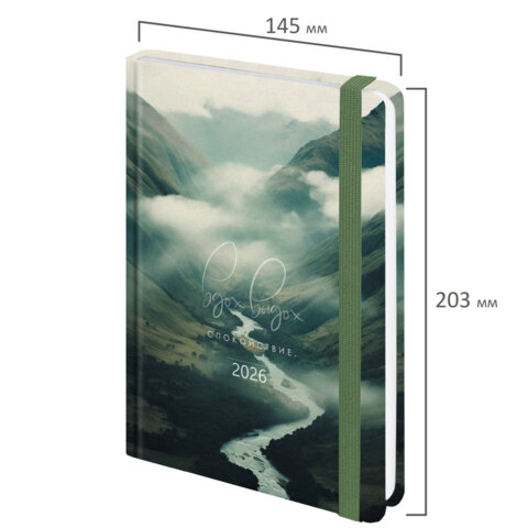 Ежедневник датированный 2026 с резинкой 145х203 мм, А5, BRAUBERG, твердый, "Спокойствие", 117343 - фото 2