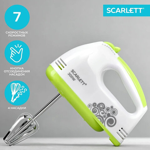 Миксер SCARLETT SC-HM40S05, 300Вт, 7 скоростей, 2 венчика, 2 крюка для теста, белый - фото 13