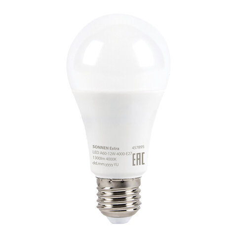 Лампа светодиодная SONNEN EXTRA, 12 (100) Вт, Е27, груша, нейтральный белый, 30000 ч, LED A60-12W-4000-Е27, 457895 - фото 2