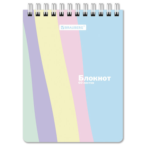 Блокнот МАЛЫЙ ФОРМАТ А6 108х145 мм, 60 л., гребень, картон, клетка, кросс-серия "PASTEL", BRAUBERG, 117033 - фото 3