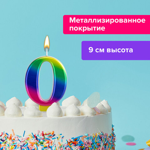 Свеча-цифра для торта "0" "Радужная", 9 см, ЗОЛОТАЯ СКАЗКА, с держателем, в блистере, 591433 - фото 6