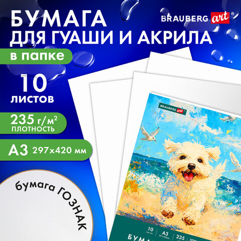Бумага для гуаши и акрила А3 10 л., 235 г/м2, 297х420 мм, в папке, BRAUBERG ART CLASSIC, "Море", 117734 - фото 8