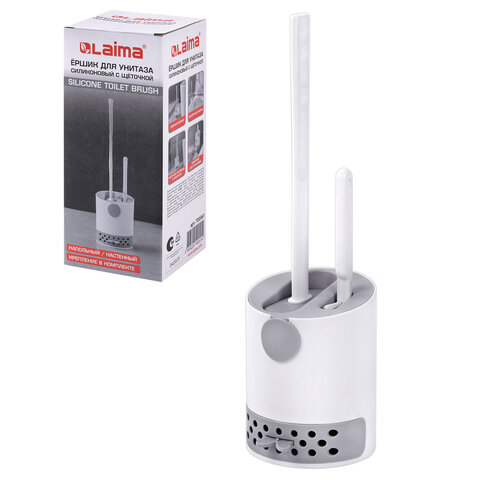 Ершик для унитаза силиконовый (плоский) + щеточка, напольный / настенное крепление, LAIMA, 700561 - фото 1