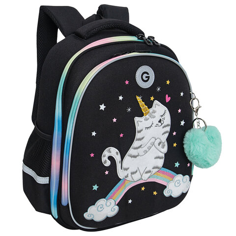Ранец GRIZZLY анатомическая спинка, c брелоком, для девочек, RAINBOW CAT, 36х28х20 см, RAz-486-2/1 - фото 1