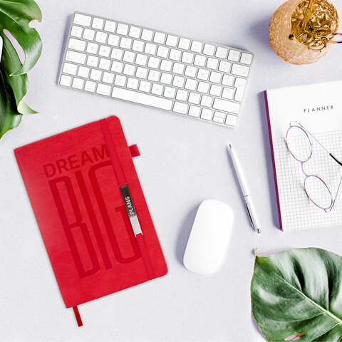 Ежедневник недатированный А5 138х213 мм BRAUBERG "BeStyle", под кожу, резинка, держатель, 160 л., красный, 116217 - фото 6