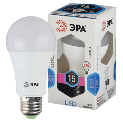 Лампа светодиодная ЭРА STD, 15 (130) Вт, цоколь E27, груша, нейтральный белый свет, 25000 ч., LED A60-15W-840-E27, Б0033183 Лампа светодиодная ЭРА STD, 15 (130) Вт, цоколь E27, груша, нейтральный белый свет, 25000 ч., LED A60-15W-840-E27, Б0033183 - фото 1