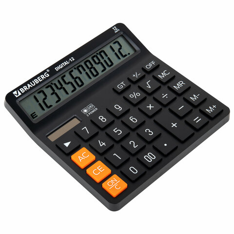 Калькулятор настольный BRAUBERG DIGITAL-12-BK (151х152 мм), 12 разрядов, двойное питание, ЧЕРНЫЙ, 272968 - фото 4