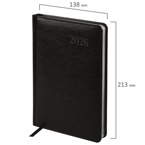 Ежедневник датированный 2026, А5, 138х213 мм, BRAUBERG "Impression", под кожу, черный, 117510 - фото 2