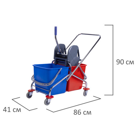 Тележка уборочная BRABIX, 2 съемных ведра 25 л, механический отжим, металлический каркас, 601499 - фото 2