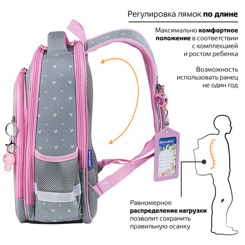Ранец BRAUBERG QUADRO, 3 отделения, с брелком, "Anime friends", 37х28х18 см, 272022 - фото 11
