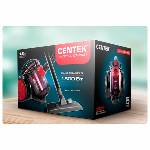 Пылесос CENTEK CT-2531 с контейнером "циклон", 1800 Вт, мощность всасывания 350 Вт, черный/красный - фото 10